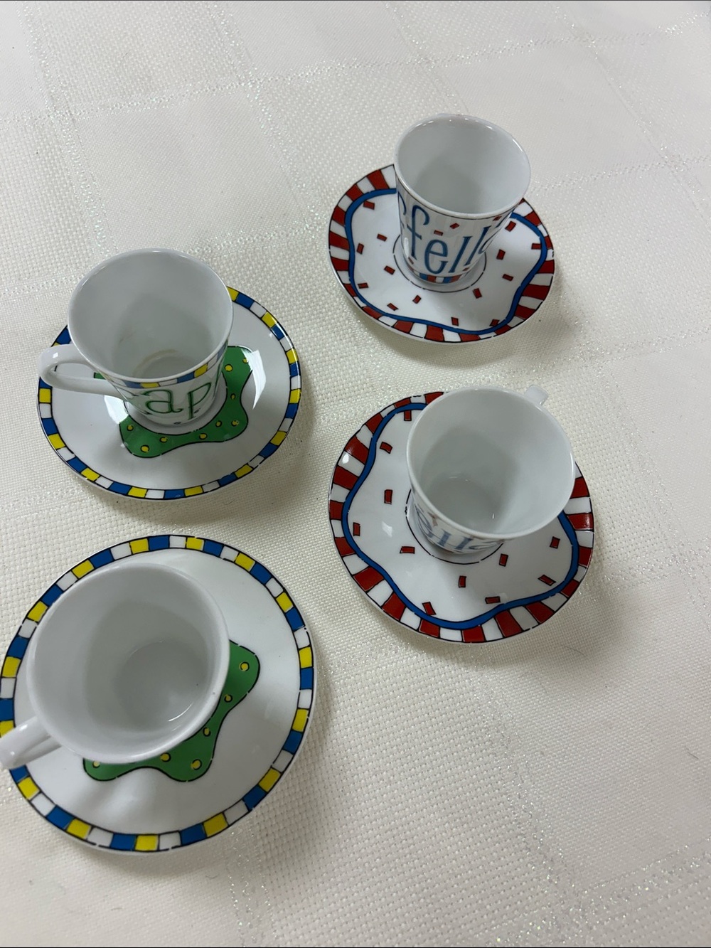Colorful Espresso Cup and Saucer Set of 4 - Red, Blue, Yellow, Green Accents